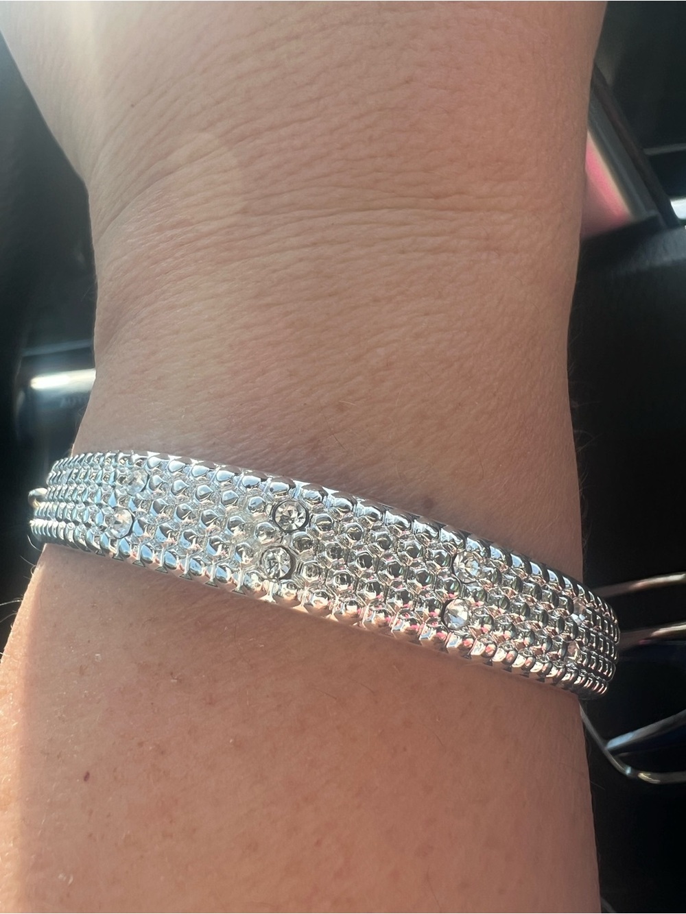 Avon Terranova Silver Tone Sliding Cuff Bracelet with Rhinestones